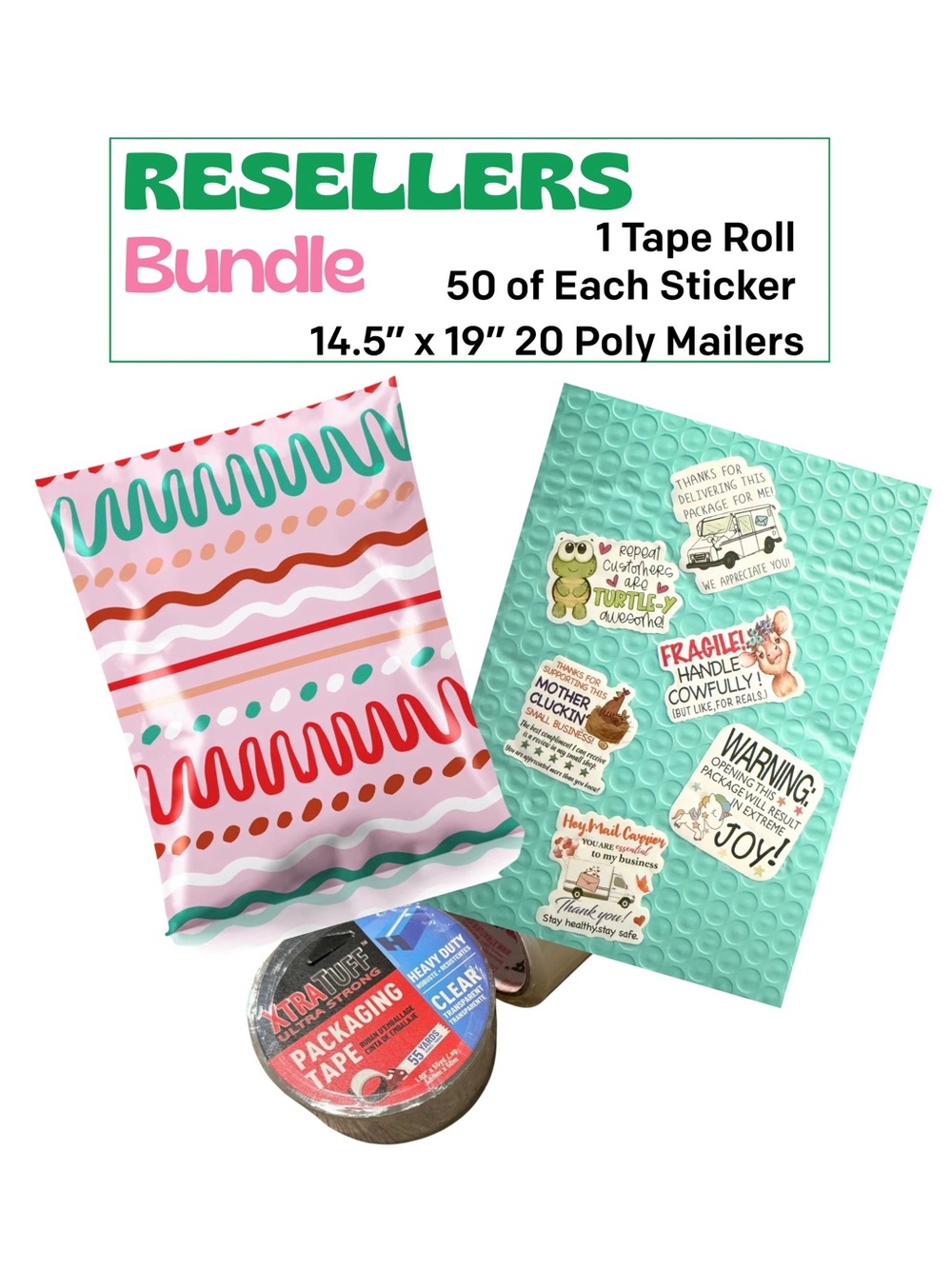 Mega Resellers Bundle 20 poly mailers 300 stickers